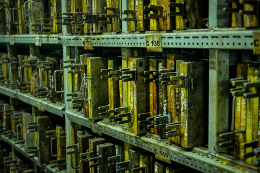 Rubber mold storage racks at Taido